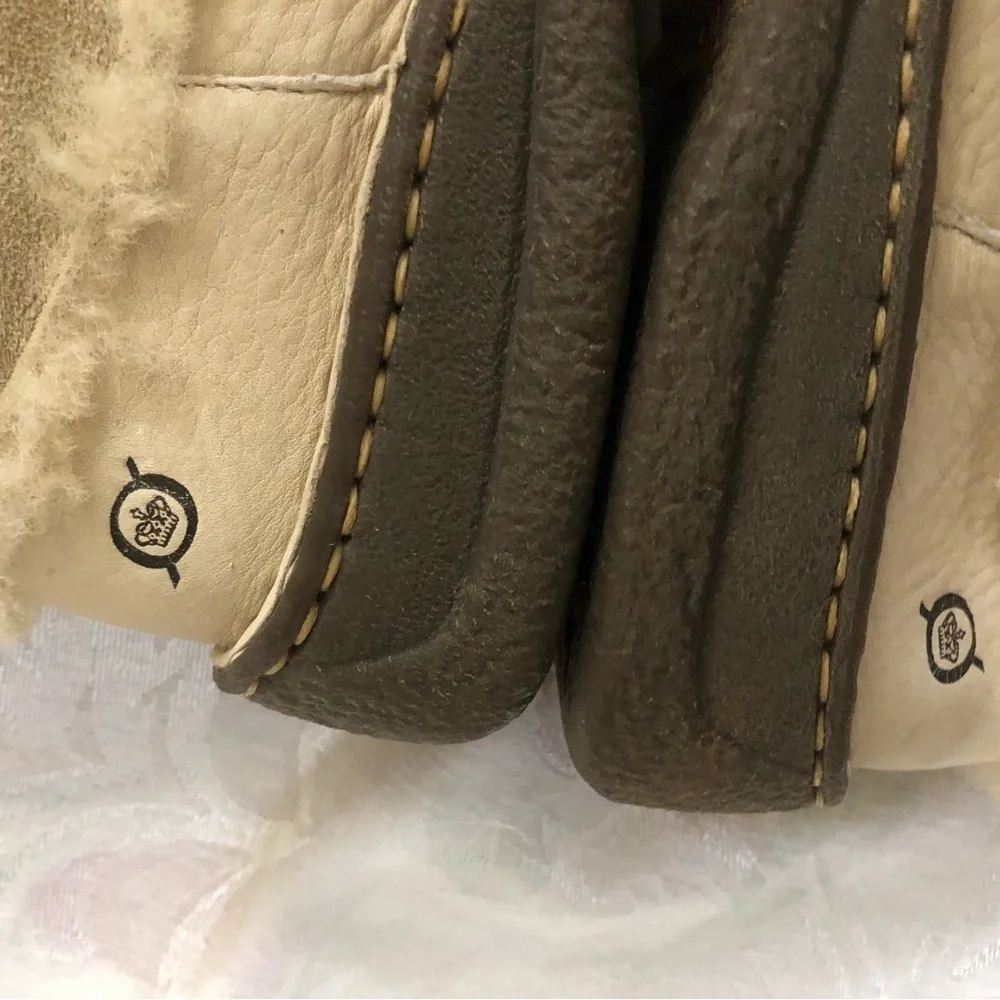Born Vintage Suede Leather Shearling Lined Square Toe  Cream Winter Boots size 7
